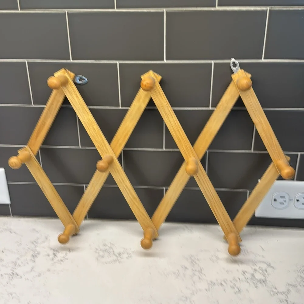 Vintage 10 Peg Accordion Wooden Wall Rack Coat Rack